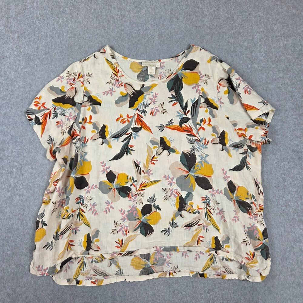 Cynthia Rowley Womens 2X Cream Color Tropical Floral 100% Linen Top - Picture 3 of 8